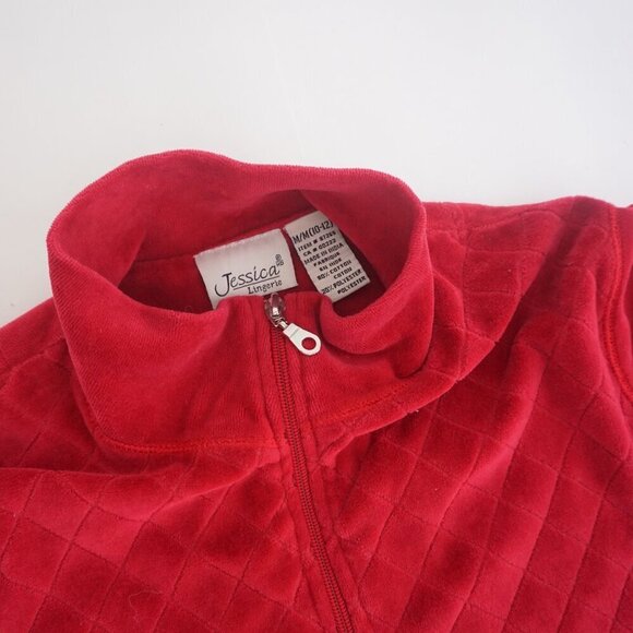 Vintage Jessica Red Quilt Diamond Print Pattern Velour Two-Piece Matching Set M - Picture 8 of 14